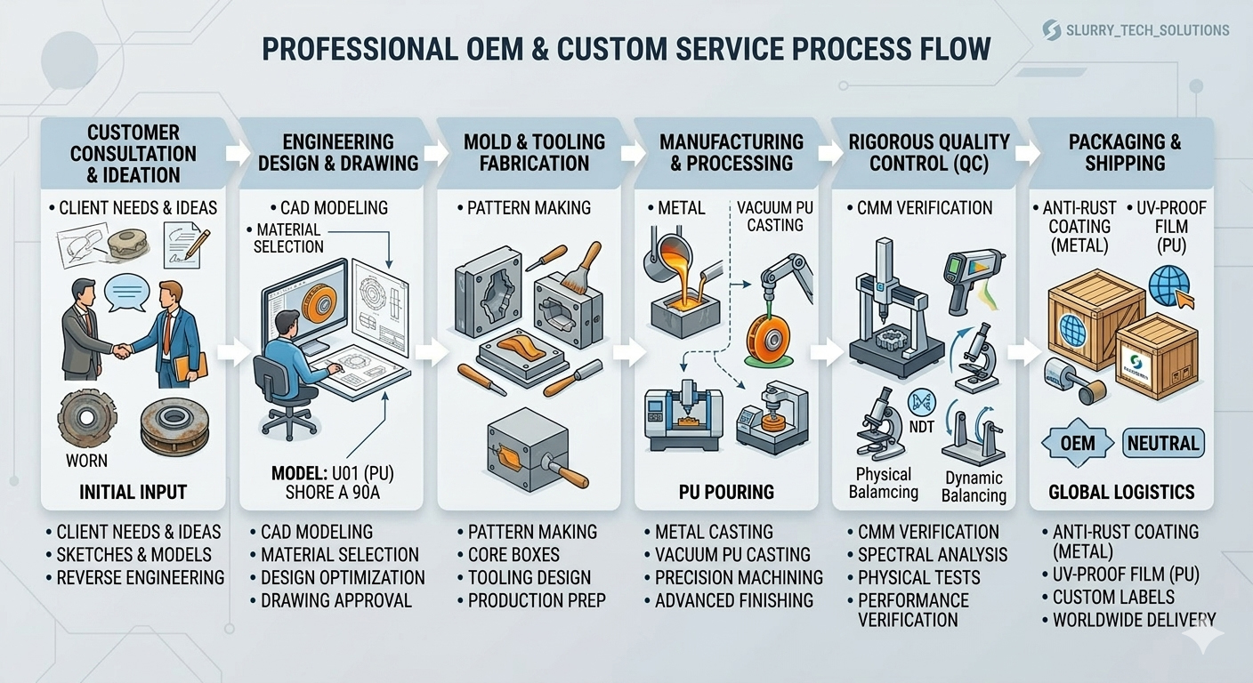 Professional OEM and custom slurry pump parts manufacturing process flow chart. Professional OEM and custom slurry pump parts manufacturing process flow chart.